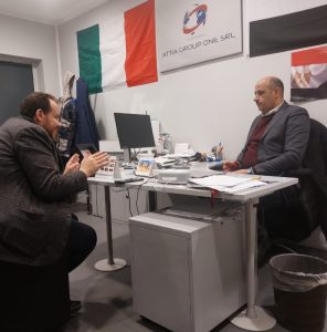 رئيس مجلس شركة عطية جروب المصرية بإيطاليا، وكريم إسماعيل شركة سكور جروس لتجهيزات الملاعب الرياضية